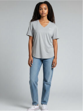 NIKE V-neck Classic Grey T-shirt, Casual Top, Sz L